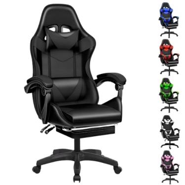 Imagem de Cadeira Escritório Gamer Ergonômica Reclinável Confortável Com Rodinha E Apoio Para Os Pés(Preto)