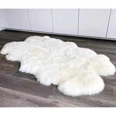 Imagem de HUAHOO Tapete premium de pele de carneiro genuína da Austrália real pele de carneiro natural luxo macio pele de cordeiro tapete capas de assento para crianças quarto sofá capa de cadeira animais de estimação tapete de quarto pelt/4' x 6' branco/marfim