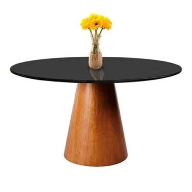 Imagem de Mesa de Jantar Cone 90 Cm Tampo Redondo com Vidro Preto **somente a Me
