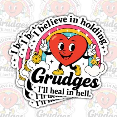 Imagem de Adesivo I Believe in Holding Grudges I'll Heal in Hell (3 peças) Adesivo de vinil com citação sarcástica retrô de coração engraçado 7,6 cm para laptop, garrafa de água, carro, caderno - presente para