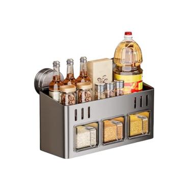 Imagem de Organizador de Temperos para Armário, Suporte de Armazenamento para Cozinha, com Caixa de Condimentos Selada, Ventosas, Anti-ferrugem, Impermeável, para Parede, Bancada, Cozinha, Pequenos Espaços
