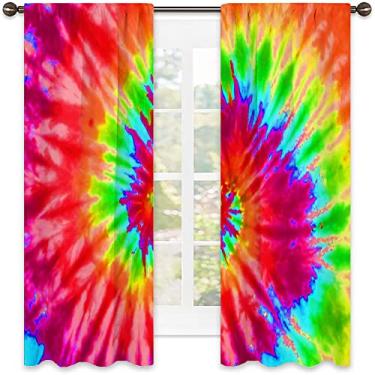 Imagem de Cortina de isolamento térmico tie dye, cortinas blackout com absorção de som para decoração de sala de jantar/festa, L 132 x C 213 cm