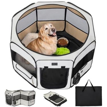 Imagem de Petsfit Cercadinho para cães, canil grande dobrável de 45,5" de diâmetro para viagens internas e externas Cercadinho portátil para animais de estimação com estojo de transporte com zíper, ta