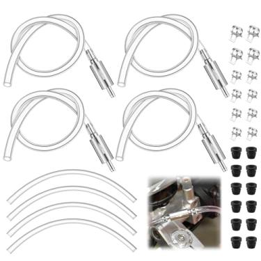Imagem de Meonum Pacote com 4 mangueiras de sangria de freio, kit de sangramento de freio de motocicleta com 6 tampas de bocal e braçadeira, ferramentas de sangramento de tubo de válvula de retenção