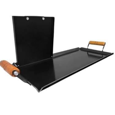 Imagem de Chapa para Lanches em Aço Carbono 60x30 cm com Cabo de Madeira Ideal para Fogão Churrasqueira Fogareiro e Queima do Alho Espessura 2 mm Resistente e Pronta para Uso