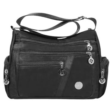Imagem de Hekyip Bolsa tiracolo feminina, bolsa tiracolo feminina, bolsa transversal à prova d'água, mochila com vários bolsos com zíper, Preto