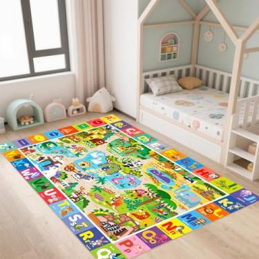 Imagem de YukiSoul Tapete de brinquedo com mapa de fazenda para crianças, tapete de jogo com suporte de borracha antiderrapante, tapete de jogo de fazenda de animais fofos para crianças, quarto, sala de jogos