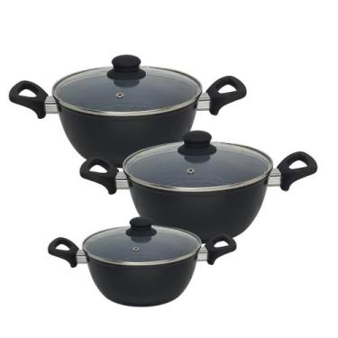 Imagem de Jogo 3 Panela Revestimento Cerâmica Indução Antiaderente Com Tampa Não