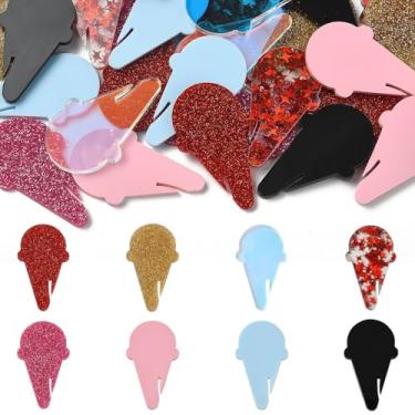 Imagem de LiQunSweet 32 peças, 8 cores, pingentes fofos de taça de vinho em forma de sorvete, tema de sobremesa, tema de sobremesa, acrílico para bebida, marcador de cálice para festa, casamento, aniversário