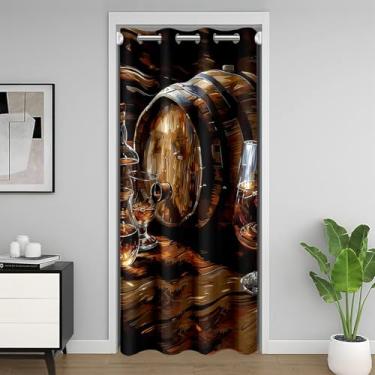 Imagem de Cortina de porta infantil de uísque, cortina blecaute retrô rústica de grão de madeira para sala de estar, barra de vidro de cerveja vinho hora marrom preto privacidade porta drapeado 1 painel, 86 cm
