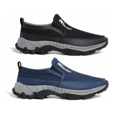 Imagem de Kit 2 Tênis Mocassim Masculino Casual Ortopédico Esportivo Antiderrapante Adventure (Preto e Azul, BR, Adulto, Numérico, 43)