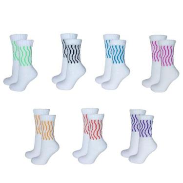 Imagem de Meia Branca Aeróbica Academia Fitness Feminina Kit 4 Pares 3/4 Cano Lo