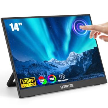 Imagem de HGFRTEE Monitor portátil com tela sensível ao toque de 14 polegadas, 1920 x 1200 60 Hz USB-C e tela sensível ao toque FHD para laptop/Mac/jogos/escritório, monitor de viagem montável VESA com