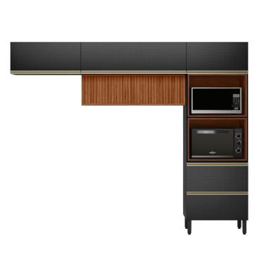 Imagem de Cozinha Modulada Proença 3 Peças com Torre Quente 2 Fornos e Aéreo 120cm Ripado - Demartêz