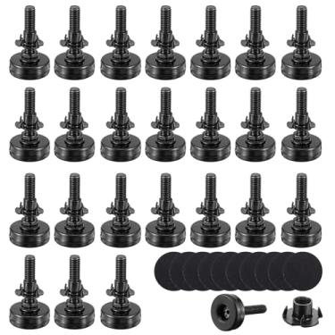 Imagem de mekueeex 24 peças de pés de nivelamento ajustáveis com kit de porca em T de 3/20.3 cm-16 fios niveladores de móveis pés ajustáveis de metal ajustadores de altura de pernas resistentes para cadeira de