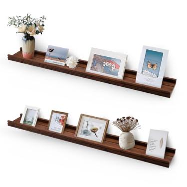 Imagem de Muzilife Prateleiras flutuantes grandes de 90 cm - conjunto de 2 prateleiras flutuantes de madeira rústica - borda longa montada na parede para banheiro, quarto, sala de estar, mel, formato de U