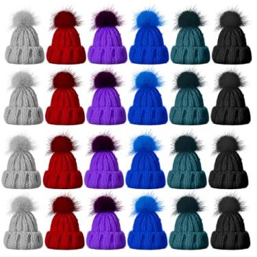 Imagem de Bencailor 24 mini chapéus de tricô de Natal, artesanato, bonecos, pequenos chapéus de malha de Natal, enfeites de árvore para acessórios DIY (cor escura)