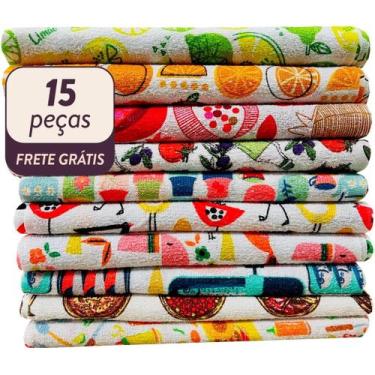 Imagem de Pano De Prato Atoalhado Felpudo Kit Com 15 Peças - Pano a Pano