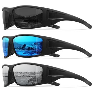 Imagem de Ofwin Óculos de sol esportivos polarizados para homens e mulheres, armação inquebrável, ciclismo, pesca, proteção UV400, pacote com 3 - preto + azul + prata