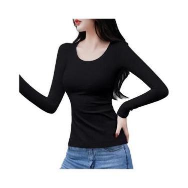 Imagem de Camisetas Térmicas Femininas de Lã - Manga Comprida, Gola Redonda, Cai