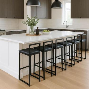 Imagem de Kit 6 Banquetas Bar Alta Quadrada modelo Pub com encosto preta assento