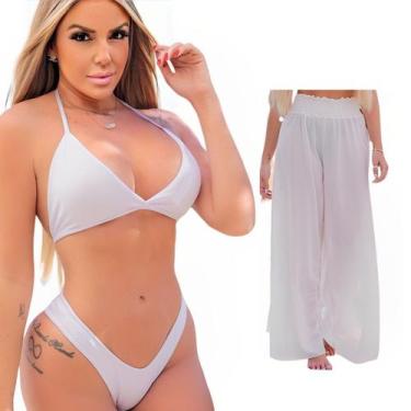 Imagem de Biquini + Saída De Praia Calça Tule Moda Praia Kit Conjunto - Look Dre