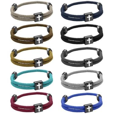 Imagem de Pulseira de corda cruzada de Jesus Cristão, 10 peças, pulseira de cordão trançado para homens e mulheres, conjunto de pulseiras náuticas de praia para surfe, conjunto de presentes para esportes