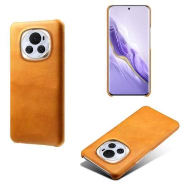 Imagem de Capa para Honor Magic 6,Proteção contra quedas,Casca de volta de cor sólida simples,Design de couro de imitação de plástico-Orange