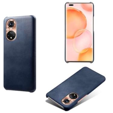 Imagem de Capa para Honor 50 PRO,Proteção contra quedas,Casca de volta de cor sólida simples,Design de couro de imitação de plástico-Blue