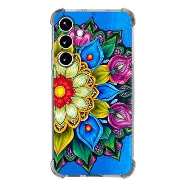 Imagem de Beaucov Capa para Galaxy S25 FE, pétalas coloridas mandala azul proteção contra quedas, à prova de choque, capa protetora de corpo inteiro resistente a arranhões para Samaung Galaxy S25 FE