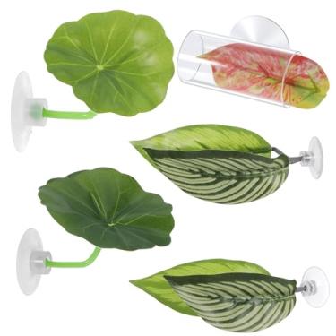 Imagem de Xelsluthe 5 peças de rede de folha de betta com ventosa e túnel de peixe transparente, cama Betta ajustável de plástico, esconderijo de aquário, local de descanso, pequenos brinquedos, acessórios de