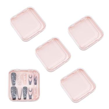 Imagem de NICENEEDED Caixa de armazenamento de unhas com 4 peças, caixa de plástico para exibição de unhas postiças com 30 fitas adesivas dupla face