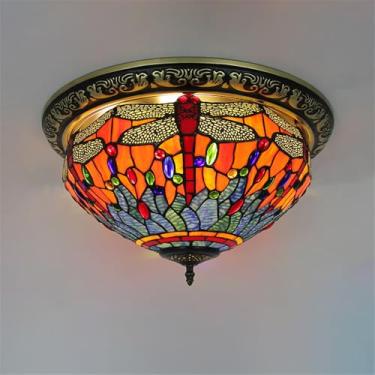 Imagem de American Retro Color Glass Lâmpada De Teto LED Luxo Criatividade Sala De Estar Restaurante Estudo De Quarto Hotel Villa Corredor Varanda Luz (Estilo 12 D40CM)