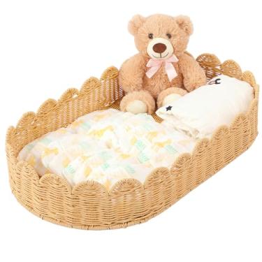Imagem de Tiangrid Cesto de troca de fraldas de vime recortado feito à mão, 76 x 40 x 12 cm, para cômoda de bebê, organizador de fraldas de vieira extra alto para decoração de berçário