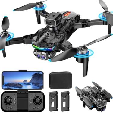Imagem de OBEST Drone com câmera, drone com motor sem escovas com câmera dupla 1080p, quadrocóptero dobrável para iniciantes, luzes RGB, prevenção inteligente de barreiras, presente para adultos