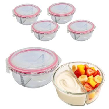 Imagem de Kit 4 Potes De Vidro 630ml 2 Divisórias Hermético Marmita Fit Com Trav