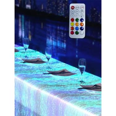 Imagem de Shiningme Capa de mesa de LED – tecido de fibra óptica que acende bar discoteca jantar retangular toalha de mesa festa de aniversário casamento (tecido preto, C 200 x 150 cm (C 200 x 150 cm)