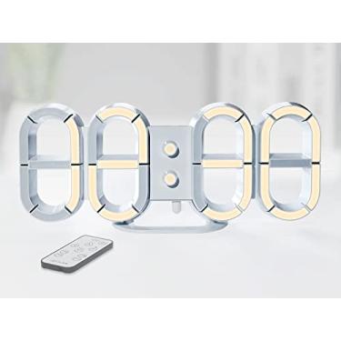 Imagem de KOSUMOSU Relógio digital 3D LED relógio de parede 24.6 cm relógio de mesa relógio led para sala de estar quarto, controle remoto 12/24H temperatura luz noturna grande visor
