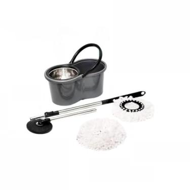 Imagem de Mop com Balde Giratório Cesto em Inox 9 Litros Esfregão para Limpeza Lava e Seca com 2 Refis de Microfibra Premium