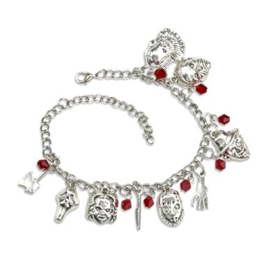 Imagem de ABITONCC Pulseira clássica de personagens de filmes de terror com pingente de pulseira Jason Freddy Krueger