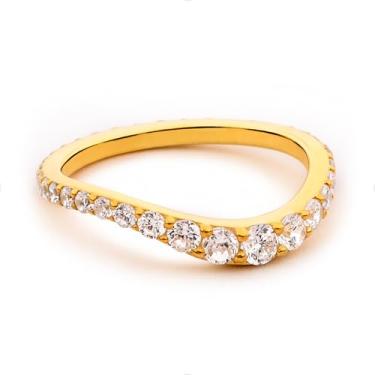 Imagem de STORYJEWELLERY Anéis empilháveis banhados a ouro 18K para mulheres, alianças de casamento curvas, anel de onda, delicados anéis de dedo mindinho e polegar para mulheres, anel de declaração banhado a