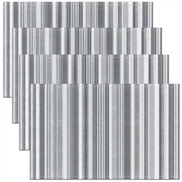 Imagem de Conjunto de 4 jogo americano preto e cinza, listrado, conjunto de edredom de 30,5 x 45,7 cm, para crianças, meninos, meninas, arte moderna, cozinha, mesa de jantar