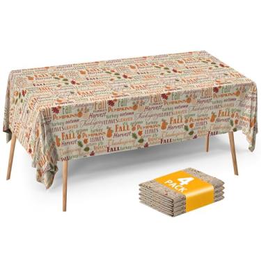 Imagem de ATFUNSHOP Toalha de mesa de outono de Ação de Graças, pacote com 4 unidades, 137 x 272 cm, toalha de mesa descartável de plástico para o Dia de Ação de Graças, toalha de mesa retangular para decoração