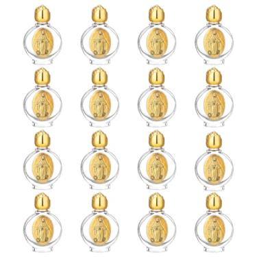 Imagem de WEBEEDY 16 peças de garrafas de água benta de vidro vazio 0,5 Floz/15 ml Recipiente de água benta em relevo, garrafas decorativas recarregáveis, presentes de comunhão, igreja, presentes para casa