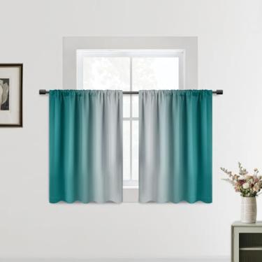 Imagem de SimpleHome Cortinas de janela de cozinha pequenas azul-petróleo sobre a pia – bolso do varão cortinas semicurtas para janela com isolamento térmico para café/trailer/banheiro, 2 painéis, 132 x 91 cm