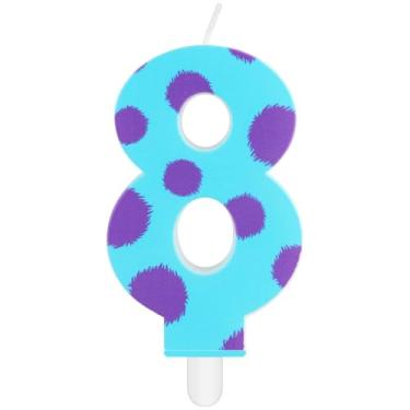 Imagem de iNINGER Miraculous Number 8 Birthday Candle Monster Cupcake Toppers for Kids, Miraculous Blue Purple Polka Dots Cartoon Monster Theme Number Candle for 8th Birthday Party Baby Shower.