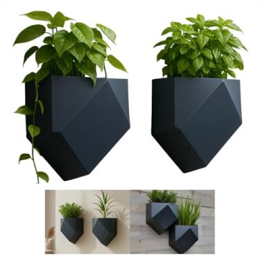 Imagem de Kit 2 Vasos De Parede Geométrico Poligonal Moderno Minimalista Elegante Decorativo Para Plantas Suculentas Cactos Samambaias Jiboias Arranjos Artificiais Pendentes Jardim Vertical Decoração (Preto)