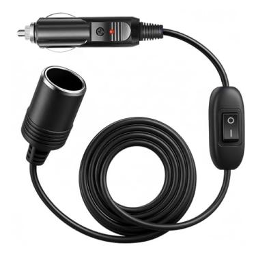 Imagem de Cabo de extensão para isqueiro de carro com interruptor liga/desliga, cabo de extensão de isqueiro de 3 m com conector de soquete fêmea em linha, 12 V/24 V 17 AWG, adequado para infladores de pneus