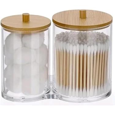 Imagem de Porta Algodão e Cotonete Acrílico com Tampa em Bambu – Organizador de Banheiro Elegante, Transparente e Resistente – Capacidade 140 Cotonetes