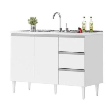 Imagem de BALCÃO SALVADOR 1,20 MT 3 GAVETAS 2 PORTAS 100% MDF Branco - Milani Mo